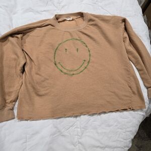 By Together Tan Crop Top with Green Emblem